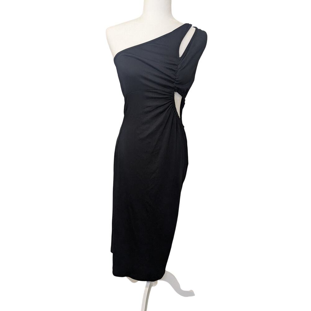CIDER Little Black Ribbed  Dress Off Shoulder Side Cutout Women's Size Large NWT